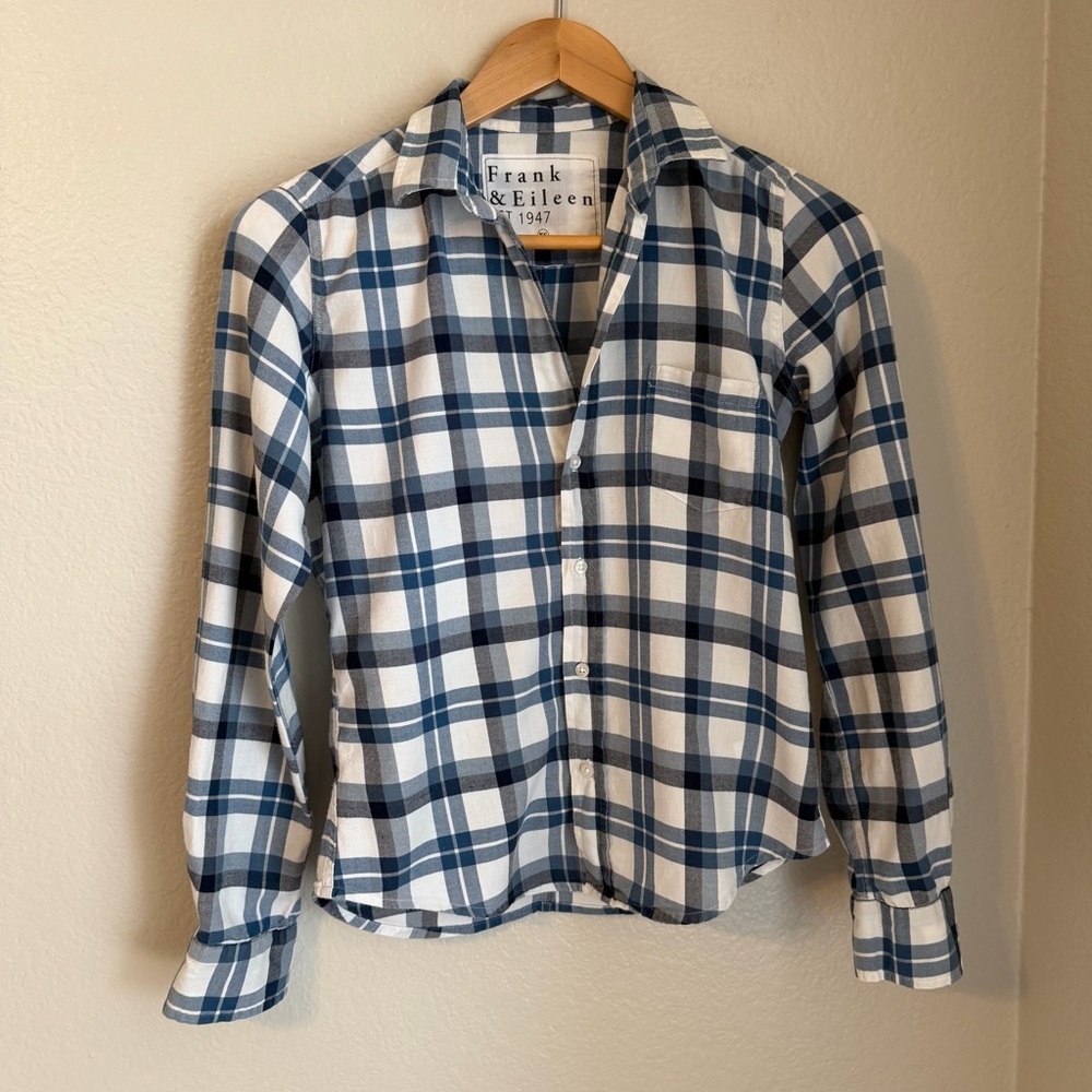 Frank & Eileen Women’s Barry Plaid Flannel Button Up Shirt Blue White, X-Small